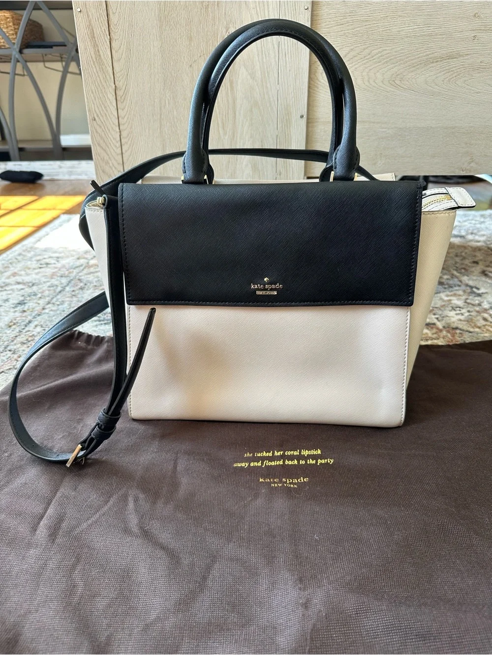 Kate Spade Two-Tone Black and Cream Satchel with Top Handles